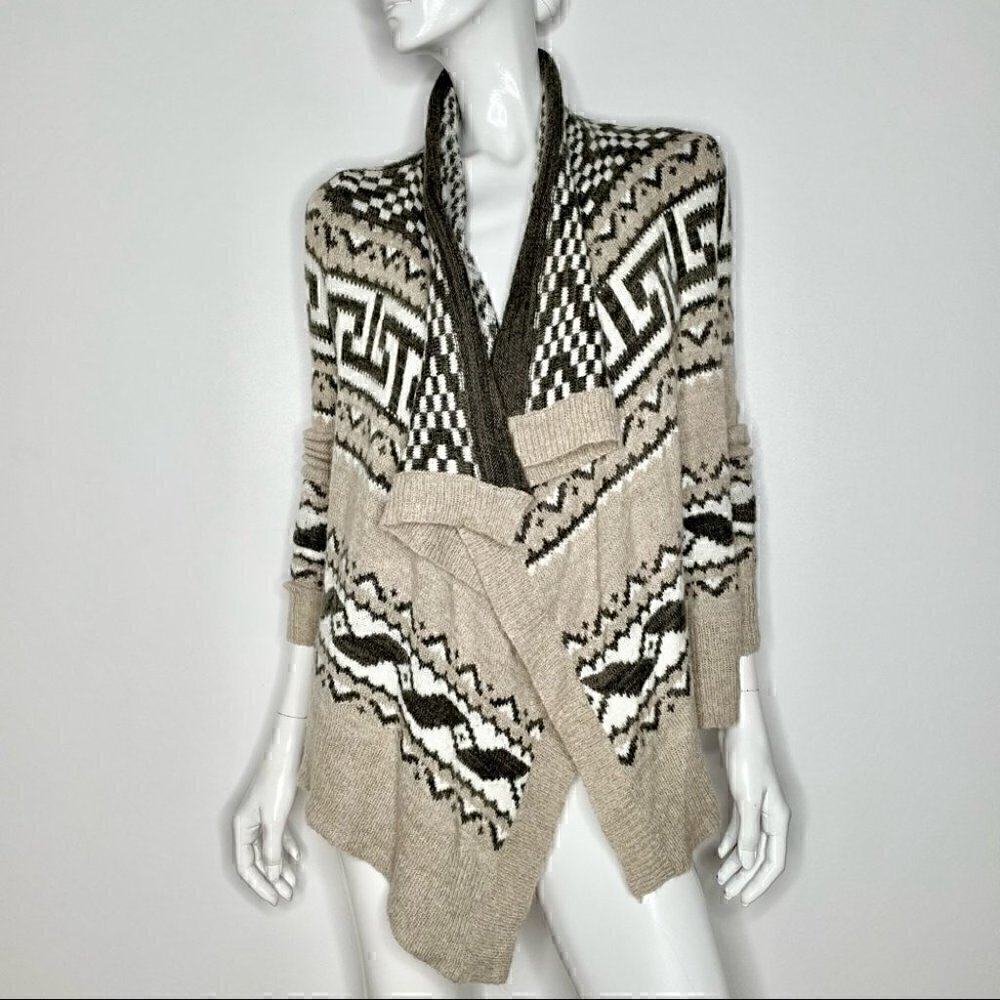 Abercrombie & Fitch Patterned Open Front Soft Waterfall Wool Cardigan Sw…